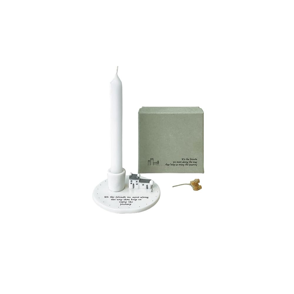 East of India Candle Holder & Candlestick Pillar Candle White Porcelain Holder It's The Friends Design Country Farmhouse Style Home Decor Decoration