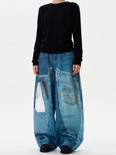 GUOYUXIAO Men's Jeans Retro Denim Pants Wide-Leg Trouser for Men4