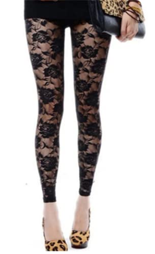 Fioeyr Women's Ladies Lace Leggings for Women Halloween Costume Leggings Fancy Women Leggings Footless Flower Pattern Tights Black