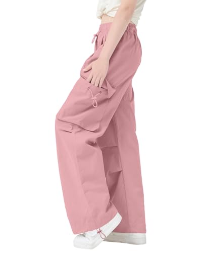 Image of AOWKULAE Girls Cargo Pants Casual Drawstring Jogger Sportswear Parachute Pants
