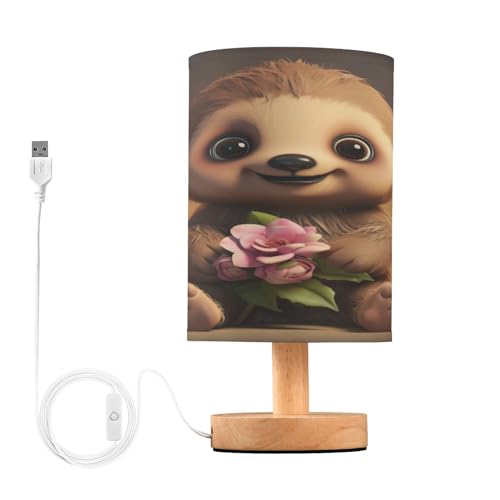 SDMKA Cute Cartoon Sloth Bedside Table Lamp for Bedroom, Minimalist Nightstand Lamp with Round Fabric Shade for Living Room, Office, No Bulb Required