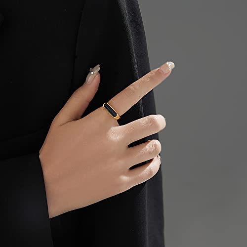 VQYSKO 6mm Signet Stainless Steel Band Ring14k Gold Plated Fashion Cute Stacking Wedding Engagement Fidget Ring fo Women Men Teen, Size 3-122