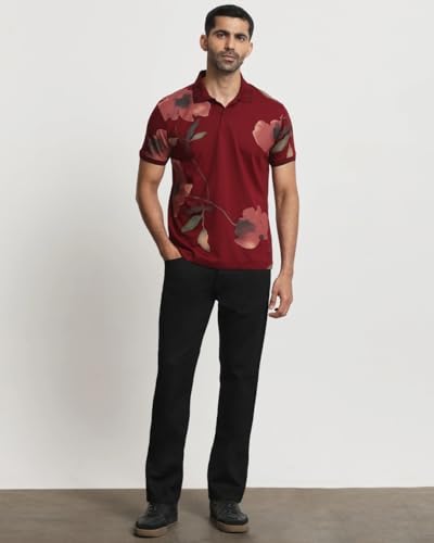 Image of MUFTI Maroon Floral Polo T Shirt