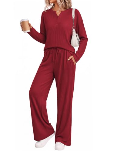 Ekouaer Womens 2 Piece Matching Lounge Sets Waffle Knit Sweatsuits Outfits - image 1
