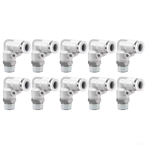 Lot de 10 raccords de tuyau à connexion rapide PL6-02 rotatifs à 360° pour tube en nylon PU de 6 mm, filetage de 6,35 mm, connecteur pneumatique industriel étanche (blanc PL6-02)