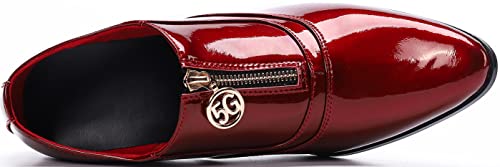 Santimon Mens Red Patent Leather Block Heel Dress Shoes – Pointed-Toe Slip-On with Gold Zipper Accent, Shiny Party Wedding Formal Footwear3