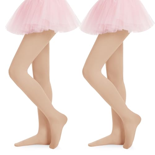 DDOBB 2er Pack Strumpfhosen Mädchen 40 DEN blickdichte Kinderstrumpfhosen mit Fuß weiche Mikrofaser für Freizeit Tanz Schuluniform Ballett (Hautfarbe*2 11-13 Jahre)