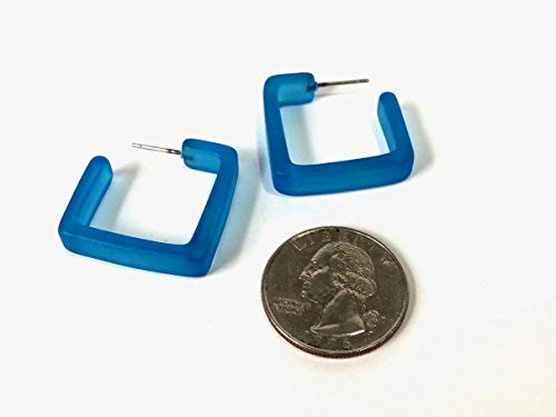 Aqua Blue Frosted Lucite Acrylic Square Hoop Earrings - SQH-BL-12