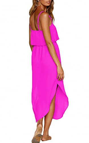 NERLEROLIAN Women's Adjustable Strappy Split Summer Beach Casual Midi Dress………… Hot Pink - Image 3