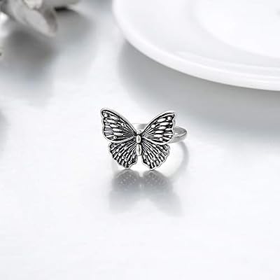 Butterfly Ring Sterling Silver Black Butterfly Band Ring for Women (5)