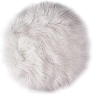 Bujingyun 12 Inches Mini Round Faux Fur Sheepskin Rugs, Fluffy Living Room Carpet Mini Small Size Fit for Photographing Background of JewelleryWhite