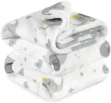 TILLYOU Fleece Plush Kids Throw Blanket for Couch, Lightweight Crib Blanket for Bed Lounger, 100% Soft Microfiber Blanket for Sleeping Napping, Throw 50" x 60", Grey Cloud & Elephant