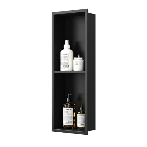 Neodrain Wandnische Dusche Edelstahl Duschnische mit Regal Doppelnische Lagerung für Badezimmer 60 x 20 cm, Schwarz