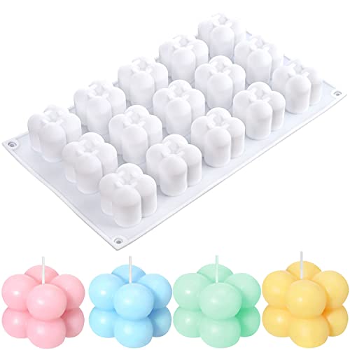 Konrisa 3D Bubble Candle Molds, 15 Cavity Cube Silicone Molds for Candles Making Soy Wax, Bubble Cake Molds for Baking Chocolate Dessert Cheesecake Mousse Cake Jelly Pudding