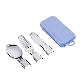 Juego de Cubiertos Juego de cubiertos viaje portátil - Cuchillo, tenedor y cuchara plegables acero inoxidable 304(Blue)