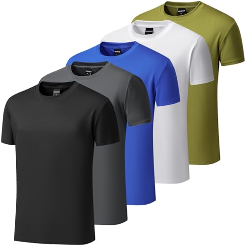 TRUPPALAND Men's Athletic Shirt 5 Pack, Quick Dry Moisture-Wicking Workout Gym T-Shirts for Fitness Running Activewear