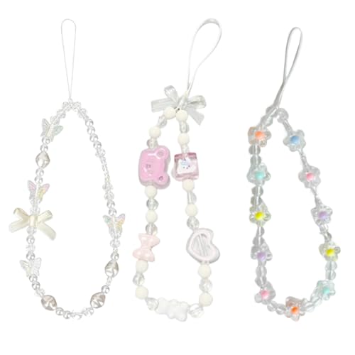 AOEVUIR 3 Pcs Correa de Muñeca para Móvil con Cuentas de Acrílico Colgante de Mano para Teléfono Cordón de Teléfono