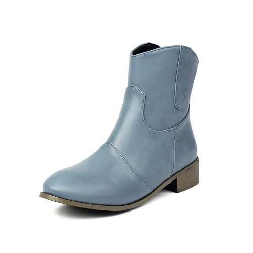 Botines de vaquero para mujer con tacón bajo estable y cierre de cremallera para mayor confort