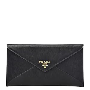 Prada Womens Saffiano Vitello Leather Envelope Clutch Bag 1MF175 Black