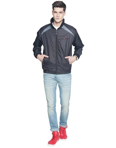 Image of OJASS Mens OJASS Jacket for Men,Lightweight & Wind-Resistant with Reflective Bike Jacket for Man High Neck Relaxed Fit-Stylish Windbreaker for Outdoor & Biking Black With Grey