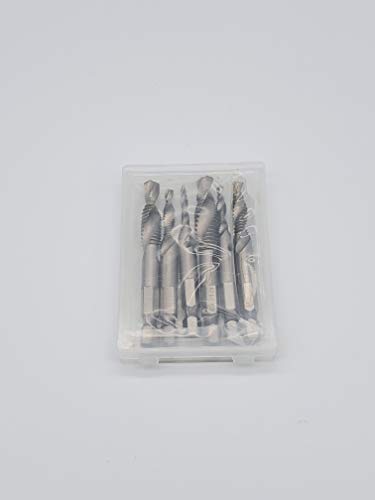 （Imperial Units）Hss 4341 Combination Drill And Tap Bit Set Fractional Inch 1/8'', 5/32",3/16",1/4",5/16",3/8"With 1/4” Hex Shank And Spiral Flute Tapping Tool Set Kit Hand Tool Of 6Pcs #TOP6