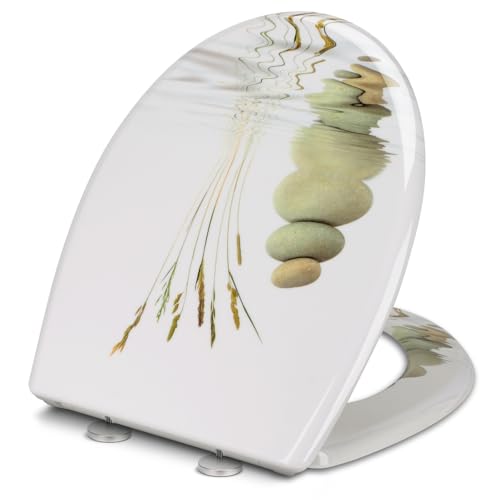 YOTOREE Tapa WC en Forma de O, Asiento de Inodoro de Cierre Suave, Tapa Inodoro con Liberación Rápida, Tapadera WC con Bisagras Ajustables, Tapa Vater Urea-formaldehído con Soporte de 200KG (Bien)