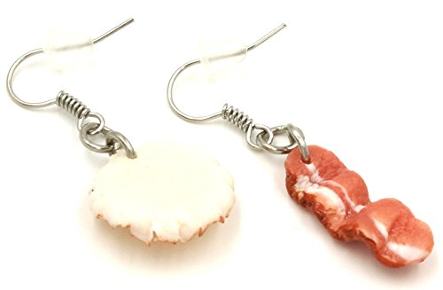 Polymer Clay Handmade Fried Bacon With Sunny Side Up Egg Earrings #TOP2