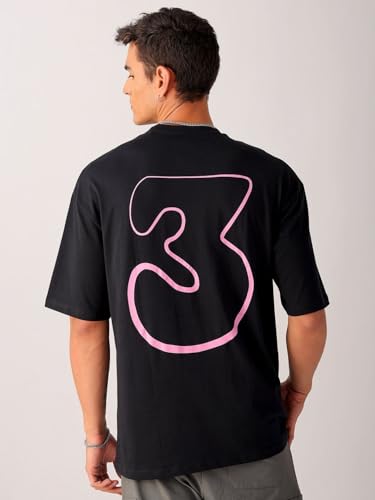 Image of The Indian Garage Co Men Cotton Oversized Graphic Back Printed Round Neck Tshirt