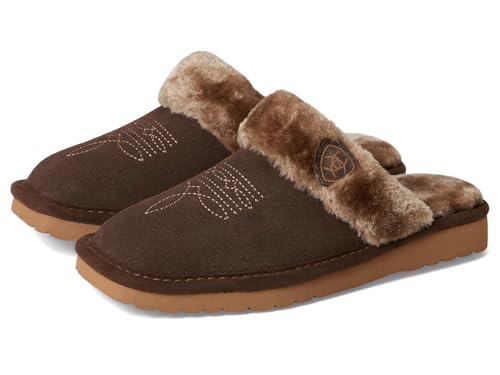 Image of ARIAT Women's Jackie Square Toe Warm Soft Genuine Suede Leather Indoor Outdoor Slippers with Plush Collar
