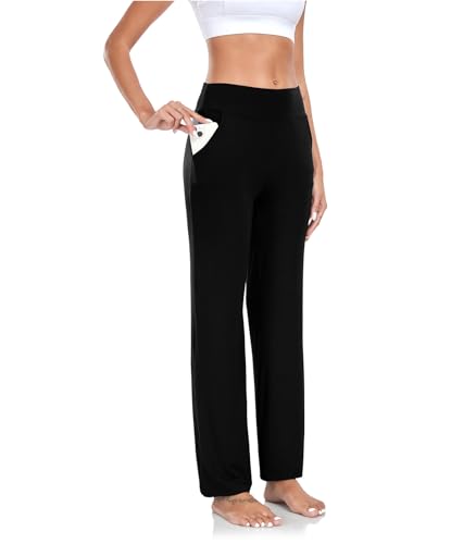 ADANIKI Women’s Yoga Pants with Pockets, High Waisted Bootcut Straight-Leg Pants for Women, Loose Comfy Modal Sweatpants4