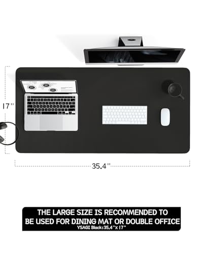 Image of YSAGi Non-Slip Leather Desk Pad L Size, Waterproof Laptop Computer Desk Keyboard Mat, Table Protector Blotter Mat, Large Mouse Pad for Office /Work /Home /Decor(Black, 35.4 inch x 17 inch)