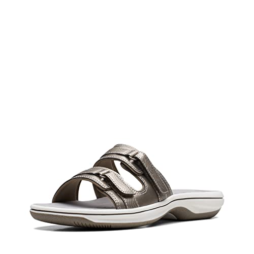 Clarks Cloudsteppers Women's Breeze Piper Slide Sandal, Pewter Synthetic, 6 Medium US