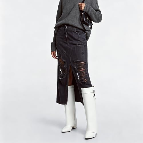 Image of keleimusi Fold Over Wedge Boots Heeled PadLock Pant Knee High Shoes Tall /Short Booties