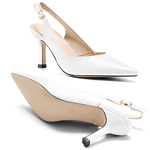 Image of Rilista Women's Slingback Kitten Heels Closed Pointed Toe Backless Wedding Party Dress Pumps Shoes