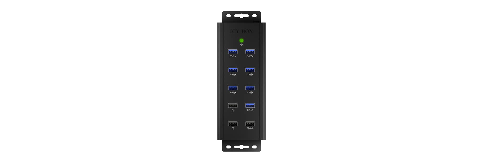 ICY BOX IB-HUB1703-QC3 - Concentrador de 7 Puertos USB 3.0 Activo con Fuente de alimentación (12 V/5 A), 3 Puertos de Carga, Montaje en Pared, Quick Charge 3.0, Aluminio, IB-HUB1703-QC3