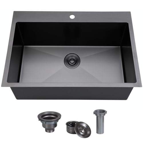 SHACO 28 Inch Black Drop In Kitchen Sink, Gunmetal Black Stainless Steel