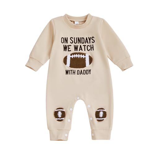 Newborn Baby Boy Girl Fall Outfit Romper Long Sleeve Football Embroidery Onesie Jumpsuit Bodysuit Cute Infant Clothes