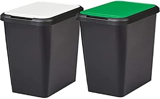 Tontarelli Set of 2 Touch&Lift Recycling Bins 90 Litres Black with Lid, Double-Green/White