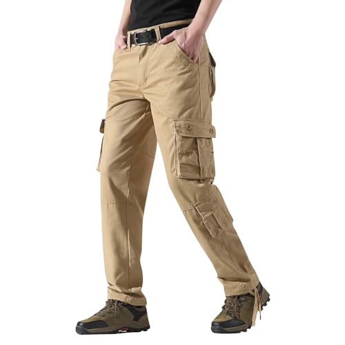 Generisch Pantalones de senderismo para hombre, holgados, pantalones cargo elásticos, pantalones largos rectos, pantalones de ocio, cómodos, pantalones de trekking, multibolsillos, pantalones de