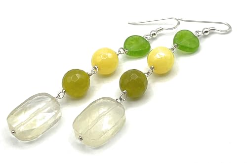 Boucles d'oreilles anti-allergie quartz lemon jade vert argent
