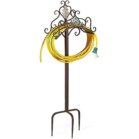 Garden Hose Holder Freestanding Hose Stand Outdoor Floral Leaf Decorative Water Hose Storage Holders Antique Metal Hose Hangers for Outside Lawn Yard Cover