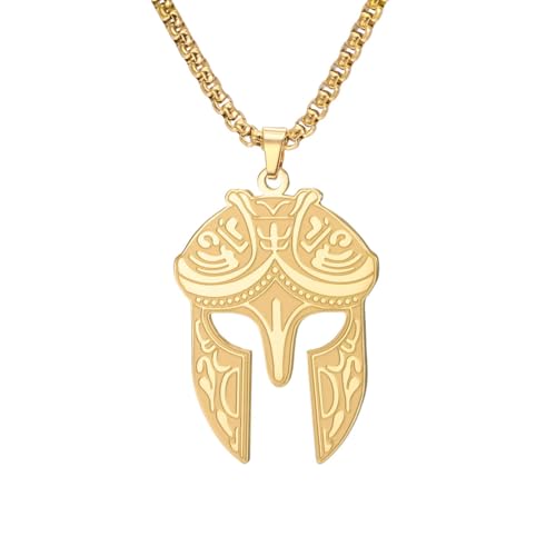 EUEAVAN Spartanischer Kriegerhelm-Halskette Antikes griechisches Krieger-Schutzamulett-Anhänger Nordisch-gotischer religiöser Schmuck Geschenk für Männer (gold)