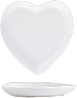 FUYU 2pcs Colorful Heart Shaped Ceramic Dinner Plate for Salad, Dessert, and Steak