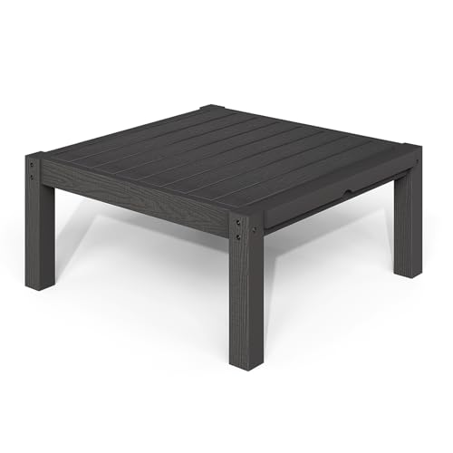 Image of Modular Outdoor Patio Furniture Coffee Table, HIPS All-Weather Outdoor Sectional Sofa Table, Side Interlock for Expansion, Patio Side Table for Backyard, Balcony, Deck (Black)