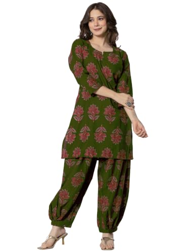 Image of rytras Women Pure Cotton Printed Straight Kurta Set with Palazzo Pants - Ethnic Wear