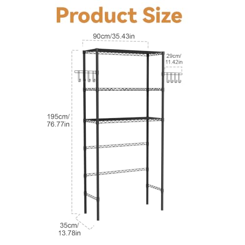 Image of 1 Set Over The Toilet Storage, 3-Tier Bathroom Laundry Storage Rack Space-Saving Organizer Household Supplies (Black-L)