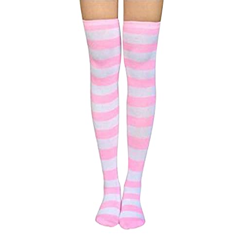 Thigh High Socks for Women Over Knee High Socks Stripe Knit Stockings Women Striped Socks Thigh High Stocking, C2-pink, One Size