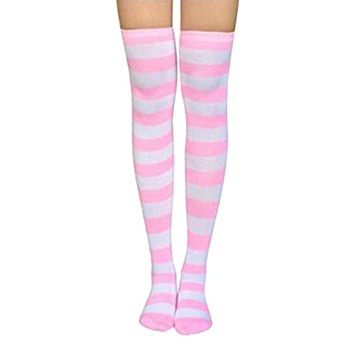 FGUUTYM Bas sans fixation Femme Brillant Chaussettes Genou Rayées Femmes Chaussettes Longues Cuisse Haute Chaussettes Douces Pour Grande Taille Chaussettes Longues Chaussettes de Travail, Rose, taille