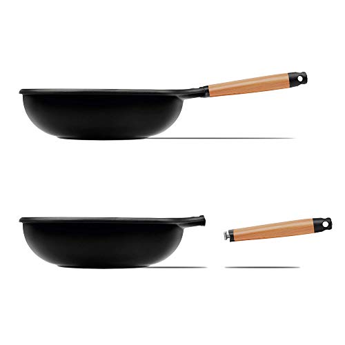 Wok induction 28 cm à diffusion thermique rapide et manche isolant en bois
