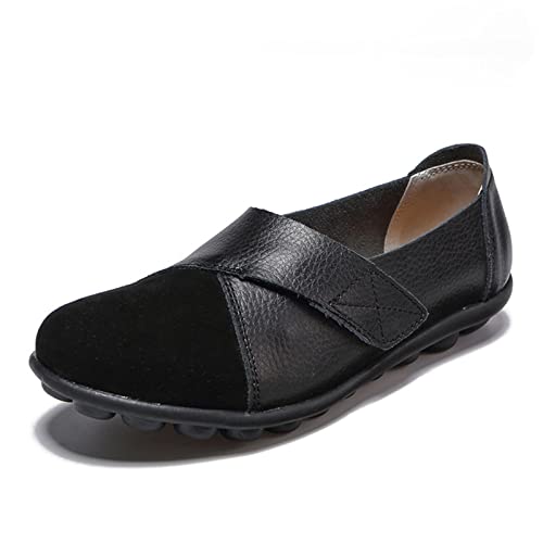 Image of Ladies Leather Slip On Flat Loafers,Low Top Casual Walking Nurse Shoes,Outdoor Versatile Trendy Driving Shoes.